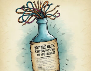 Create a bottle illustration with a Bottleneck that is Often Encountered When Renting Hosting/VPS